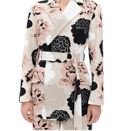 MARIMEKKO Short Coat Aavikko Pioni Belted Isola Floral Print Sz 40