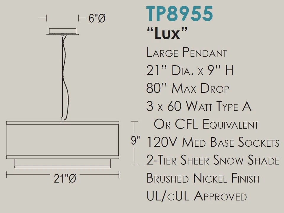 Trend Lighting TP 8955 Lux Colgante Tres Luces Níquel Cepillado 2 Niveles Nieve Transparente Foto 2 de 3