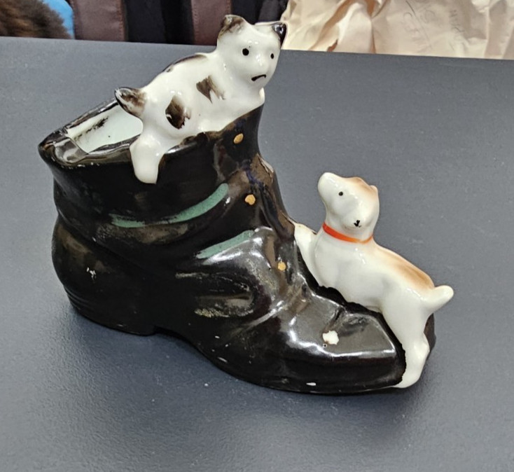 Vintage Cat And Dog On Black Boot Figurine Made In  Japan