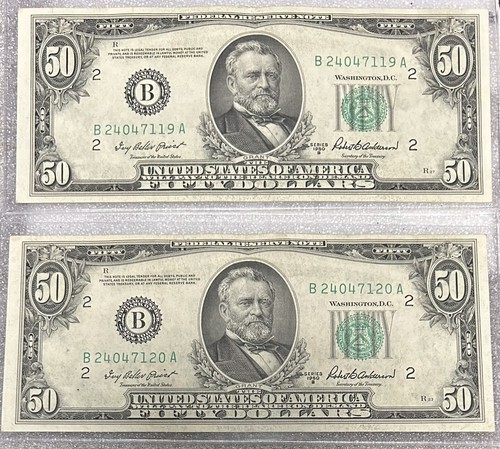 1950 B New York Sequential Set $50 Bill 50BL45,46 - Picture 1 of 2