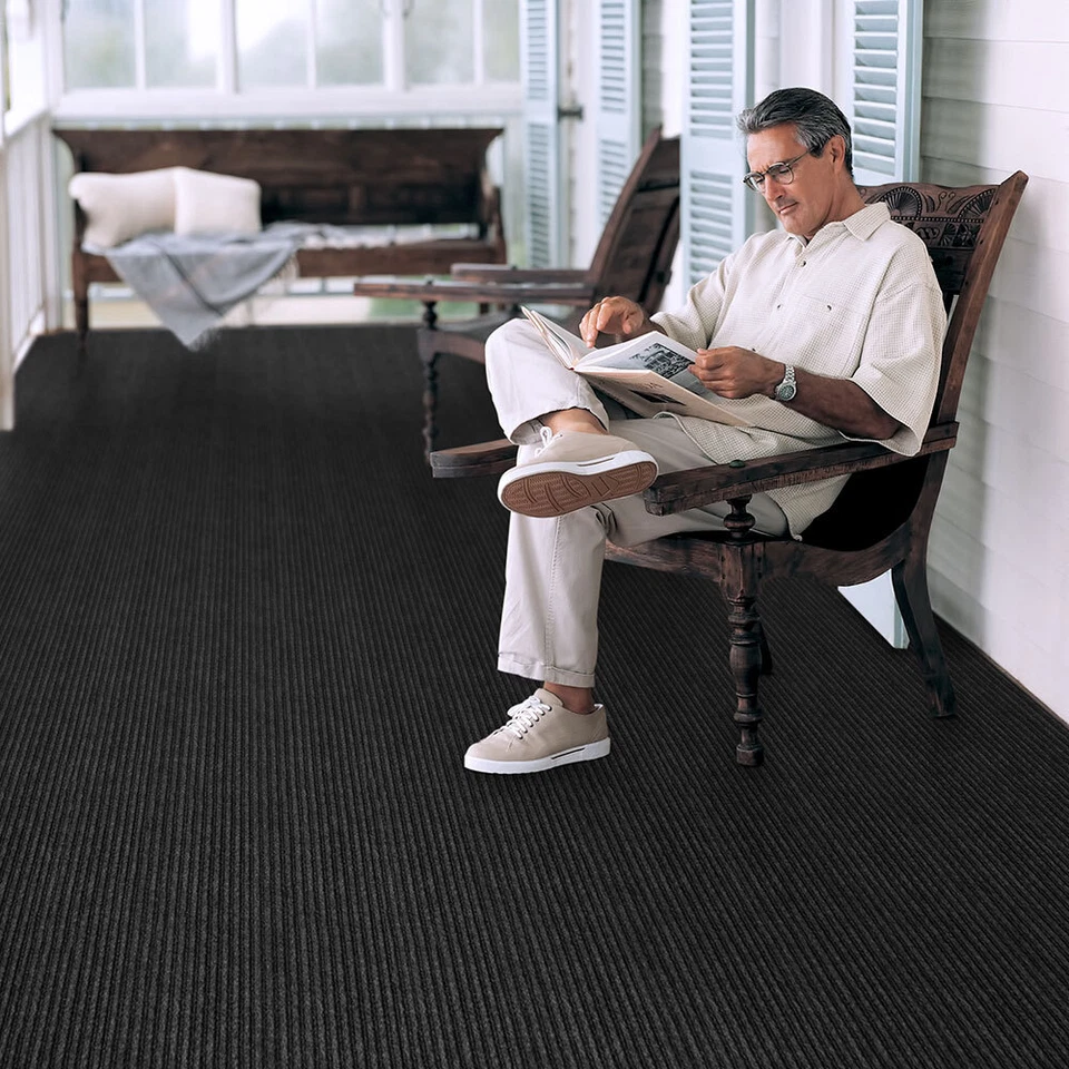 INDOOR OUTDOOR DOUBLE-RIBBED CARPET Skid-Resistant Backing SMOKEY BLACK - Image 4 of 4