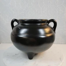 Vtg Roseville Bean Pot Cauldron Casserole 8" Black Footed Handles USA RRP Co.