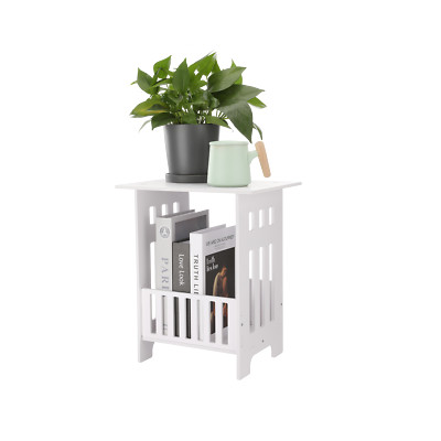 Small White Bedside Table Living Room Bedroom Side Table PVC Storage Rack