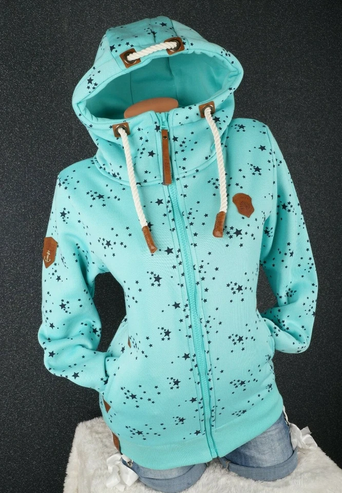 Damen Sweat Jacke Kapuze Hoodie Fleece gefüttert Übergangsjacke Sterne StarM-3XL - Bild 4 von 4