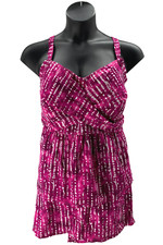 Denim  Co. Beach Twist Front Tankini with Skirt Pink Shibori