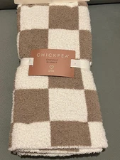 Chick Pea Chenille Baby Blanket Brown White Checkerboard Grid Squares Soft Cozy