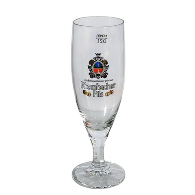 Krombacher Pils Beer Glass .2L Sahm  7 3/4'' Stemmed Pilsner Glass Brewery Logo