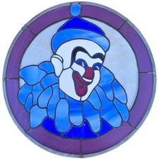 Clown Stained Glass Window Panel Art Sun Catcher Large Vintage 18 Inch AS IS