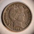 1902 P Barber Dime 10C Cents Coin Silver, F/VF!
