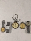 Lot of 5 Vintage Watches Pocket and Wrist Timex Lorus Caravelle