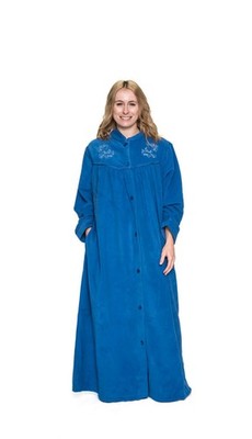 Womens Givoni Blue Long Length Button Fleece Winter Dressing Gown Bath Robe  83 | eBay
