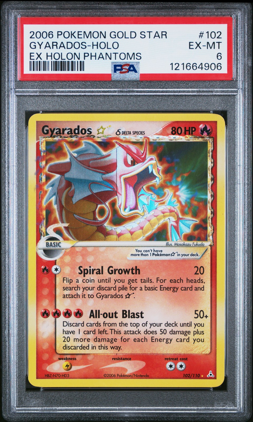2006 POKEMON EX HOLON PHANTOMS GOLD STAR #102 GYARADOS-HOLO PSA 6 view 1