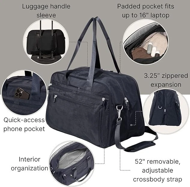 Baggallini Weekender Expandable Duffel Lightweight 11x17 Inch Overnight Bag Navy - Image 3 of 4