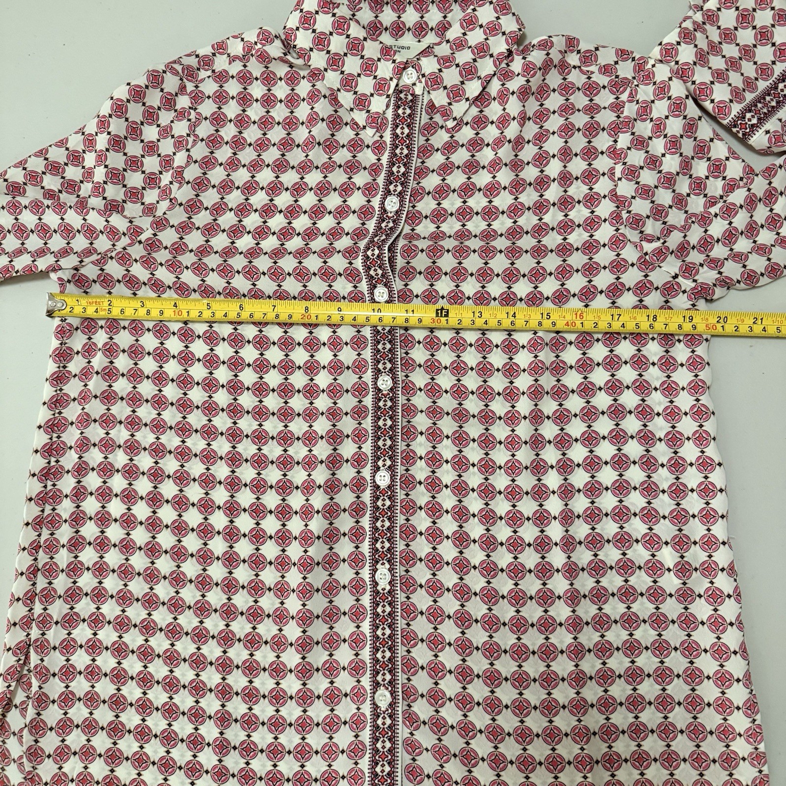 Max Studio Long Sleeve Button Up Blouse Pink Geom… - image 3