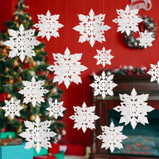 12Pcs White Snowflake Ornaments for Christmas Tree - 3D Paper Hanging Snowflakes