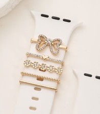 Rhinestone Bow  Shaped  Ring Metal Charms for Apple Watch Band Watch Band Golden