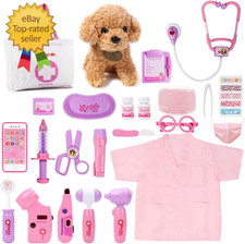 Toy Doctor Kit for Girls Pretend Play Toy Doctor Set with Dog Carrying Bag