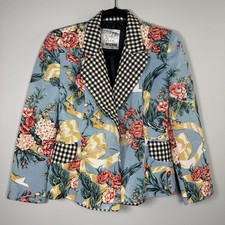 VTG Moschino Cheap and Chic blazer 4 Floral Gingham light blue blossom button