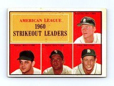 1961 Topps #50 American League 1960 Strikeout Leaders Bunning Ramos Wynn Lary