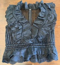 Womens S Black Lace Ruffle Corset Bustier Top Gothic Victorian Romantic Sheer