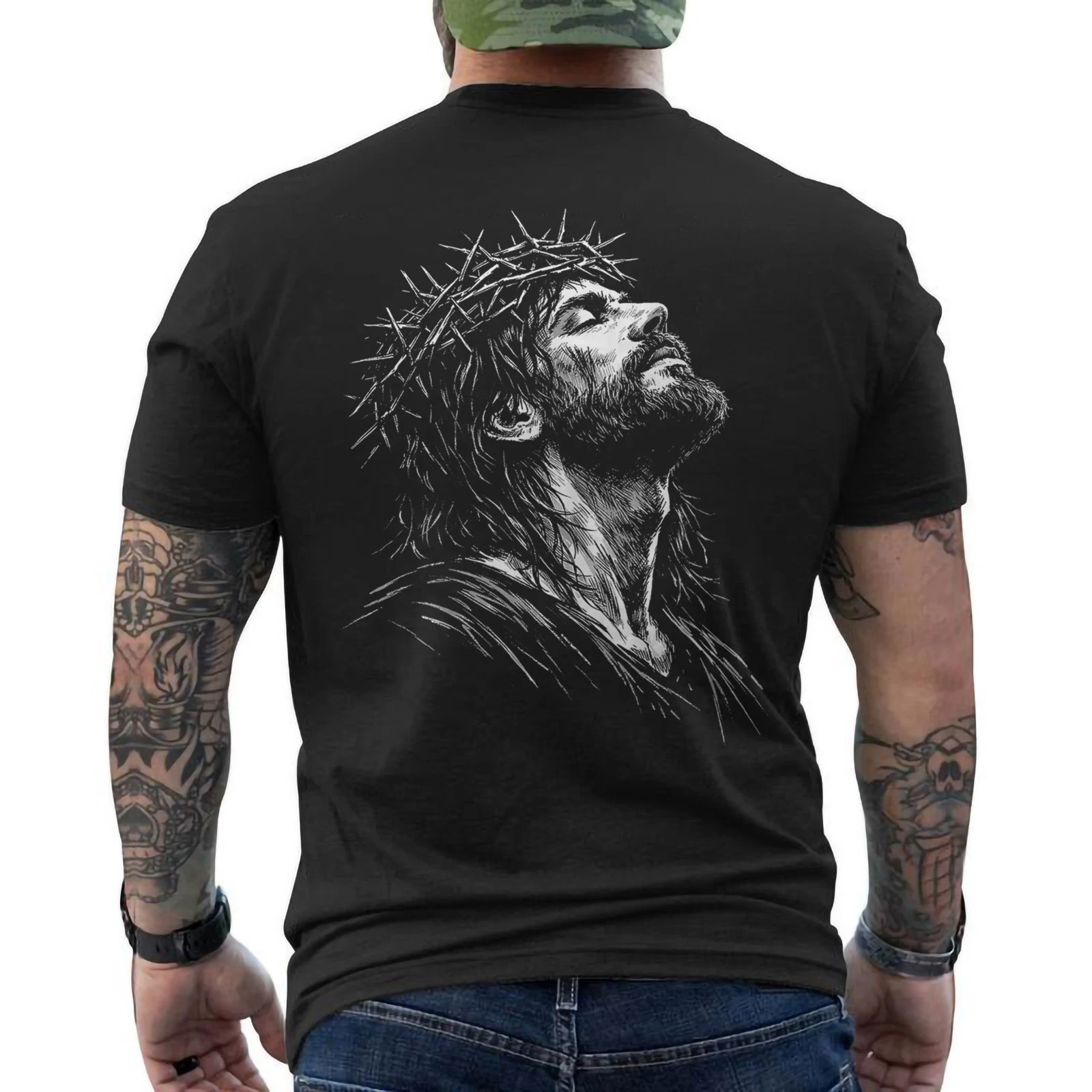 Jesus Christ Face With Crown Of Thorns Cross Faith Christian ON