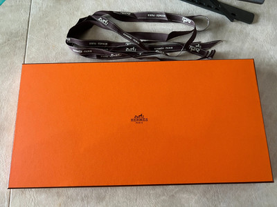 Hermes Authentic Empty Gift Storage Box Orange 14'' x 7'' x 1'' With Ribbon