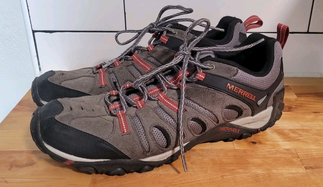Merrell Crosslander Vent Uomo Taglia 12 Sneakers da Escursionismo Grigio Scuro Rosso