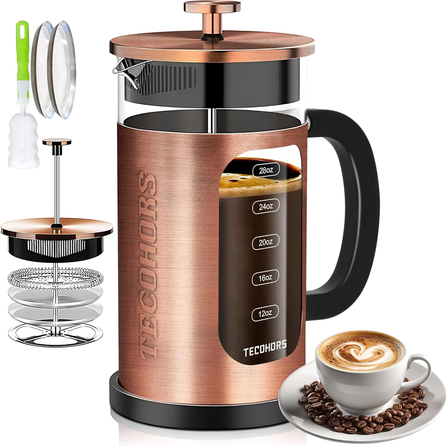 French Press Coffee Maker Glass Stainless Steel 34oz Large Copper Coffee Pot
Opens in a new window o