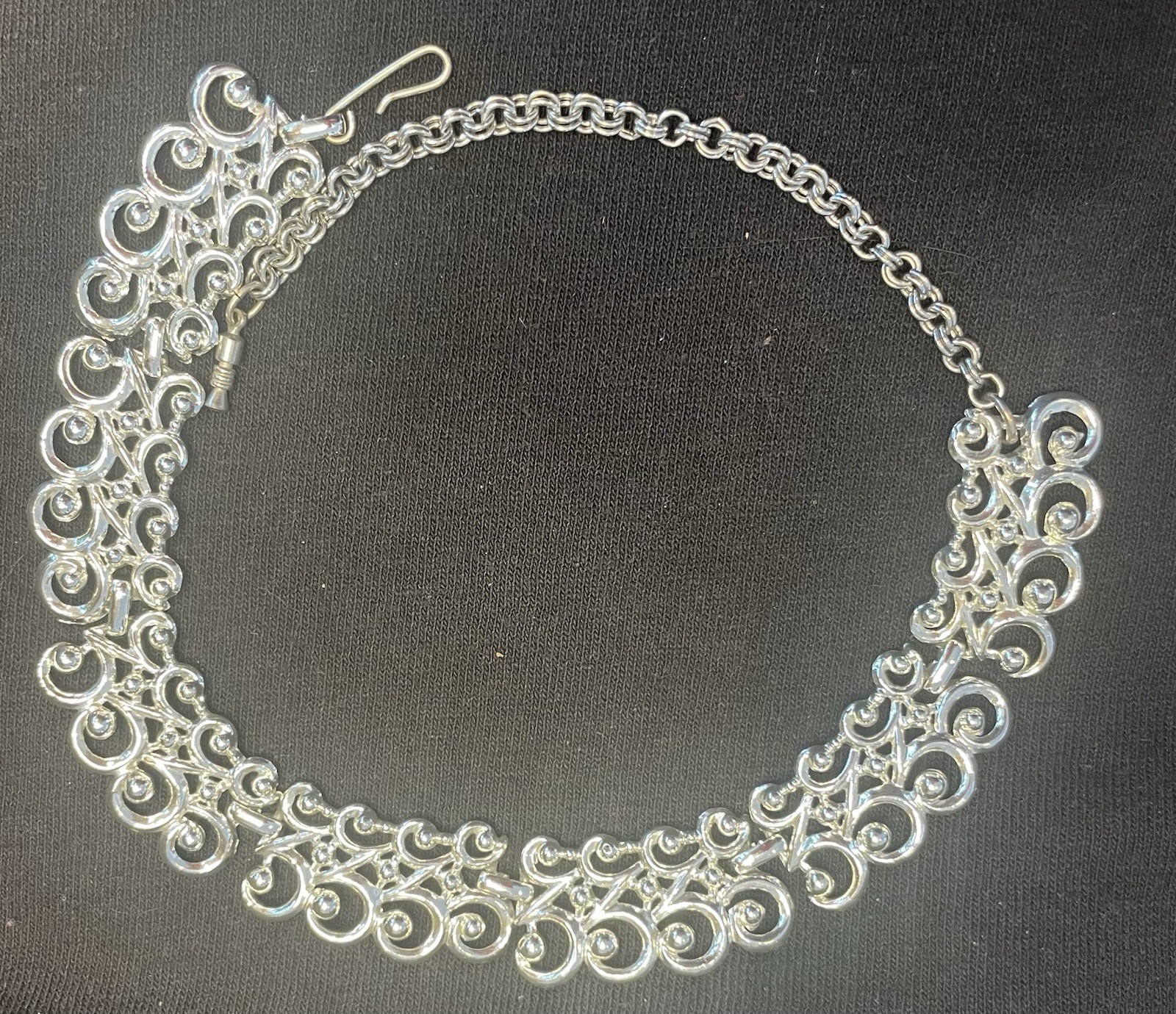 Silver Swirl Statement Necklace Unsigned Filagree… - image 1