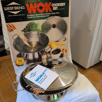 West Bend Wok Cookery Set No. 5294 5 Liter Stove Top w/Box Manual Chopsticks VTG