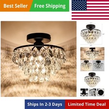 Modern Small Crystal Ceiling Light Fixture Mini Black Semi Flush Mount Chande...