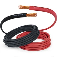 TEMCo 2 Gauge AWG 50 Ft Black + 50 Ft Red Flexible Copper USA Welding Cable