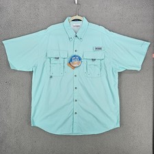 Columbia Bahama II Shirt Mens Large Blue PFG Omni Shade Fishing Short Sleeve