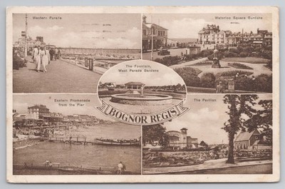 Bognor Regis West Sussex Multiview Pavillon Brunnen Gärten 1938 Vintage