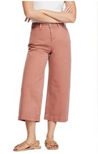 We The Free People Patti Cropped Wide Leg Pants High Rise Boho Pink Brown Sz 26
