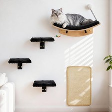 Wooden Cat Wall Shelves and Perches, 5 Piece Wall Mounted Cat Furniture Syste...
