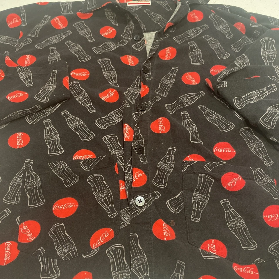 Camisa pijama de franela polar COCA COLA ropa de salón top rojo y negro logotipo gráfico L Foto 3 de 4
