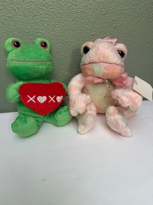 Dan Dee Plush Green Frog 7'' & Patel Pink Princess Frog 7'' Pre-Owned