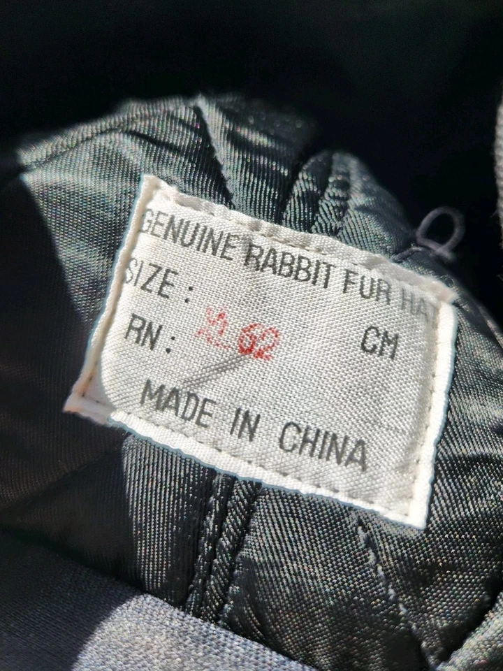 Sombrero trampero de piel de conejo negro acolchado forro negro corbatas de algodón vintage Foto 4 de 4