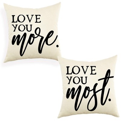 Set of 2 Farmhouse Throw Pillow Cover with Love You More Love You Most Quote ...