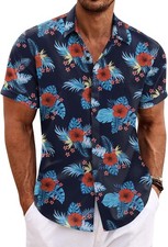 Coofandy Men's Linen Shirts Short Mens Sleeve Casual Button Down Shirt for Beach