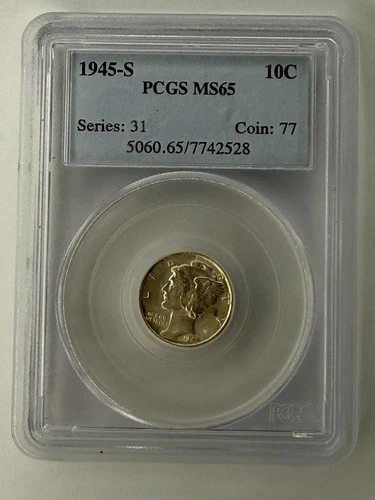 🔥1945-S Mercury Dime PCGS MS65 Gem • Silver Coin • Original Mint Luster🔥