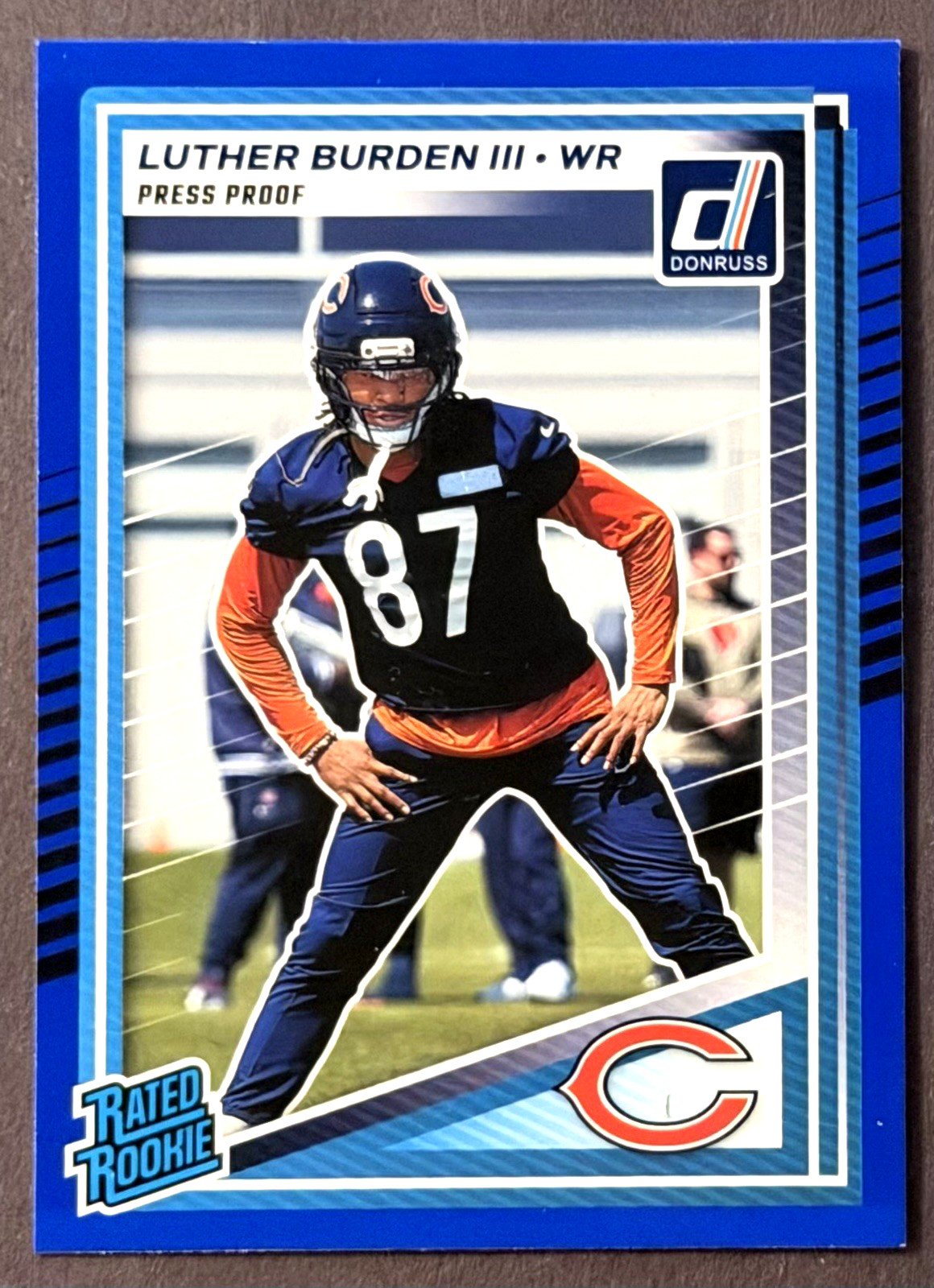 Luther Burden III BLUE PRESS PROOF Rated Rookie #395 2025 Donruss Bears