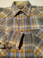 PENDLETON Men's WESTERN Style 100 WOOL M Multicolor Plaid Shirt JEWELED SNAPS