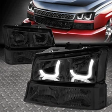 [J-HALOS LED DRL]FOR 03-07 AVALANCHE SILVERADO SOMKED/CLEAR BUMPER HEADLIGHTS