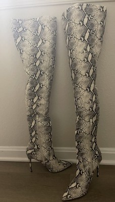 Steve Madden Dominique Black and White Snake skin Thigh high Boots Size 10
