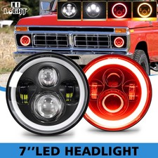 For 1953-1977 Ford F-100 F-250 F-350 Pickup Pair 7 Led Headlights Red Halo Drl For 1953-1977 Ford F-100 F-250 F-350 Pickup Pair 7 Led Headlights Red Halo Drl