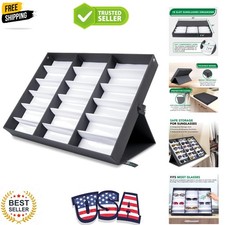 18 Slot Sunglasses Organizer Box Stand Display Case/Tray, Fabric Lined & Snap...