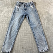 American Eagle Mom Jeans Womens 4 Blue Stretch Distressed Stone Wash Denim