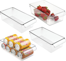 Fridge Storage Bin with Handle Set of 4 Clear Refrigerator Organizer Tray for